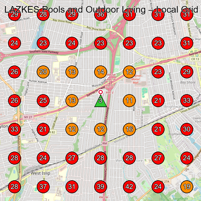LAZKES Pools and Outdoor Living GeoGrid visibility map for Swimming Pool in Commack